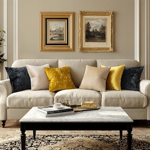 MIULEE Velvet Euro Sham Throw Pillow Covers Golden 26x26 inch Set of 2 - Image 3