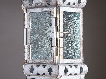 2PCS Moroccan Hanging Decorative Candle Lantern Holder Metal Tealight Candlestick Holder Glass Indoor Outdoor Candle Holder Courtyard Hanging Decoration (Vintage White) - Image 6