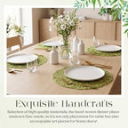 Geosar Round Woven Placemats Bulk Rustic Paper Braided Placemats Boho Natural Non Slip Heat Resistant Table Mats for Wedding Party, Dinner Table Centerpiece Decoration, 13 Inch (Green,24 Pcs) - Image 4