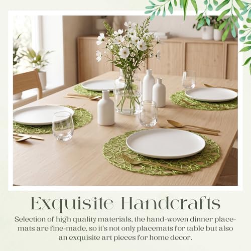 Geosar Round Woven Placemats Bulk Rustic Paper Braided Placemats Boho Natural Non Slip Heat Resistant Table Mats for Wedding Party, Dinner Table Centerpiece Decoration, 13 Inch (Green,24 Pcs) - Image 4