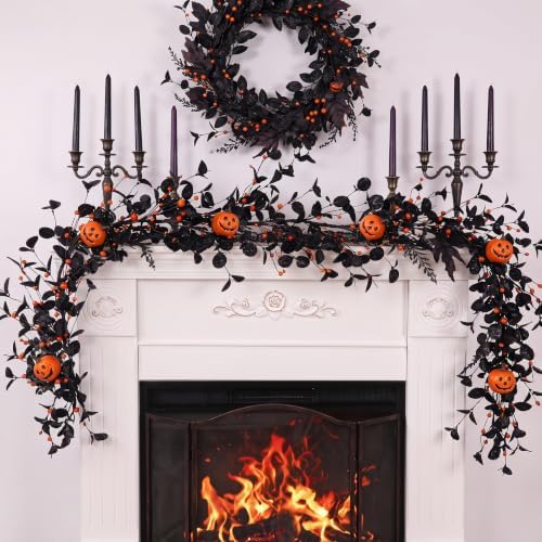 Lighted Halloween Garland for Mantle, Pumpkin Fireplace Decorations - Image 6