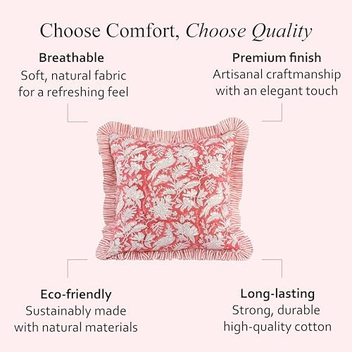 CPC Block Print Ruffle Throw Pillow Cover Pink Coral 16"x16", Pack of 2 - Image 6