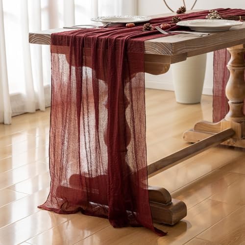 10Pcs Burgundy Cheesecloth Table Runner 120 Inches for Christmas Home Decor - Image 4