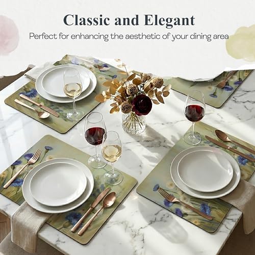 Pimpernel Fleurs des Champs Collection Placemat Set – (15.7" x 11.7") Cork-Backed Table Mats with Blue & White Cornflower Pattern, Heat & Stain Resistant with Lacquered Finish, Decorative Dining - Image 5