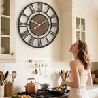 Pytha Sight 20 Inch Walnut Roman Numerals Large Wall Clocks for Living Room - Image 6