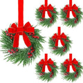 YoleShy 6 Pcs Small Christmas Wreath 12'' Mini Wreaths for Kitchen Cabinet Wreaths with Berry & Red Velvet Bow Ribbon Window Wreath Christmas Xmas Farmhouse Decoration for Front Door Chair Wall by YoleShy