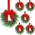 YoleShy 6 Pcs Small Christmas Wreath 12'' Mini Wreaths for Kitchen Cabinet Wreaths with Berry & Red Velvet Bow Ribbon Window Wreath Christmas Xmas Farmhouse Decoration for Front Door Chair Wall by YoleShy