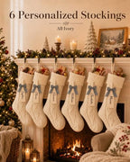 houscly 18 Inch Personalized Knit Christmas Stockings, 6 Pack All Ivory - Image 2
