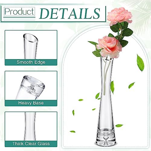 Lallisa 6 Pcs Glass Bud Vases for Centerpieces Maria Modern Clear Small Skinny Decorative Single Flower Bud Vase for Wedding Party Event Home Office Decoration(9.84 Inch,Transparent Color) - Image 3
