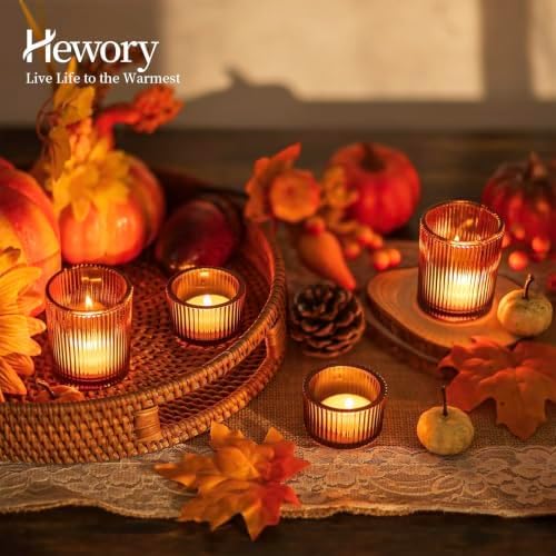Hewory Glass Tealight Candle Holder: 24 PCS Brown Votive Candle Holders - Image 3