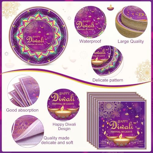 Ceenna 452pcs Diwali Party Supplies Serve 50, Paper Plates Napkins Cups Set - Image 3