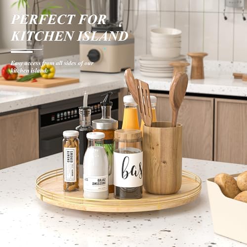 AMH 18-Inch Rustic Lazy Susan with Solid Oak Base and Black Iron Rail - Image 2