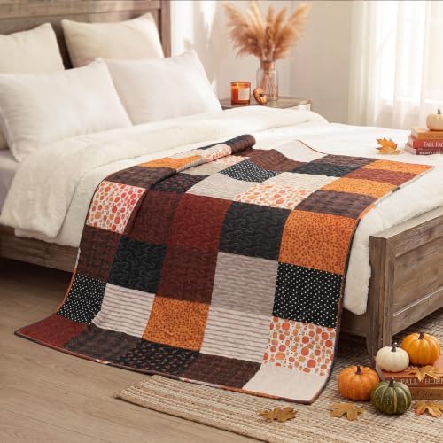 50''x66'' Fall Pumpkin Quilted Throw Blanket Autumn Patchwork - Image 5