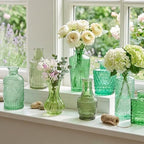 Colored Glass Vases Bulk 32 Pcs - Assorted Vintage Bud Vases for Wedding Centerpieces, Rustic Embossed Glass Bottles for Table Decor, Home Floral Arrangements with Green Series (2-6 Inch) - Image 2