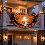 Halloween Half fan Banner Decorative Flag, Ghost Pumpkin Halloween Porch Sign, 100D Polyester Fabric, Fade Resistant, Stain Resistant, Foldable Seasonal Hanging Decor for Front Door, Wall, Window, Indoor Outdoor Party Decoration (3X6FT 2-Pack) - Image 7