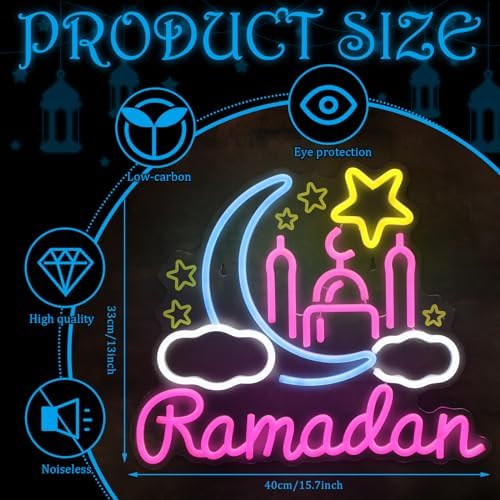Baquler Moon Castle Neon Sign Ramadan Festival Lighted Window Decorations LED Neon Signs for Wall Decor Neon Sign LED Light for Girls Kids Bedroom Wall Home - Image 2