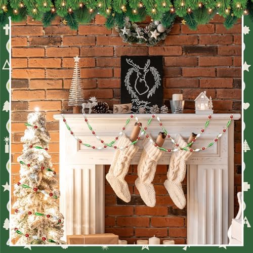 Jutom 6 Pcs Christmas Beaded Garland 54 ft Christmas Tree Beaded Decorations Garland Bead Red Green White for Xmas Indoor Outdoor Porch Home Garden Mantel Fireplace Holiday Party Decor - Image 5