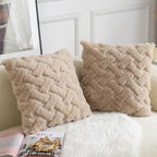 Yaertun Set of 2 Decorative Throw Pillow Covers Thick Plush Wool Throw Pillows Super Soft Luxury Faux Rabbit Fur Velvet Cushion Covers for Couch Sofa Bed Living Room 26x26 Inch Oatmeal - Image 2