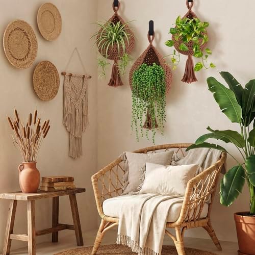 Honeydak 3 Hanging Baskets, White, Tassel, Cotton Rope - Image 6