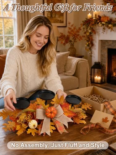 Alphatool Fall Centerpieces for Tables, 3 Candle Holders with Maple Leaves - Image 6