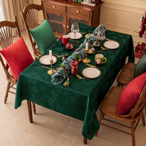 Softalker Christmas Jacquard Rectangle Tablecloth, 60 x 144 inch, Green - Image 3