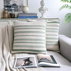 Cethom Sage Green Boho Throw Pillow Covers 22x22 Inch Set of 2, Stripe Textured Decorative Couch Pillow Cases for Bed, Sofa, Living Room, Bedroom, Farmhouse Home Accent Cushion Covers - Image 3