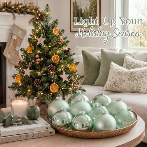 Seenelling 12 Pcs Christmas Glass Ball Ornaments 3.15 Inch, Sage Green - Image 5