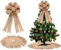 Civaner 2 Pcs Burlap Christmas Tree Topper with 39.4 Inch Ruffle Christmas Tree Skirt and 34 Inch Large Vintage Ribbon Bow Rustic Xmas Tree Ornaments for Wreath Party Holiday Farmhouse Home Decor by Civaner