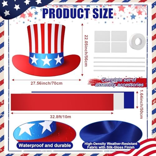 Batiyeer 4th of July Decorations Outdoor, 32.8ft Patriotic Front Door Decoration, Red White Blue Porch Decor, Satin American Flag Bunting Banner for 250th Anniversary Independence Day Memorial Day - Image 2