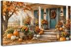 WAXWHELK Farmhouse Fall Canvas Wall Art, Pumpkin Autumn Farmhouse Porch Painting Pictures Rustic Thanksgiving Home Decor Artwork for Living Room Bedroom (16"x32") by Unknown