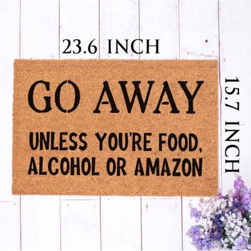 Funny Coir Doormat Go Away Unless You're Food Alcohol or Amazon Welcome Front Porch Decor Doormats For The Entrance Way Personalized Rugs Heavy-Duty PVC Back Non Slip Outdoor Mat 23.6 x 15.7 inch - Image 5