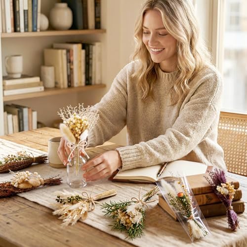 12/24PCS Handmade Dried Flower Bouquet with Stems Natural Dried Wildflowers 7.5 Inch Mini Dry Flowers for Vase Farmhouse Decor, Wedding Styling, Photography Props, Gift DIY(24pcs, Rustic) - Image 7
