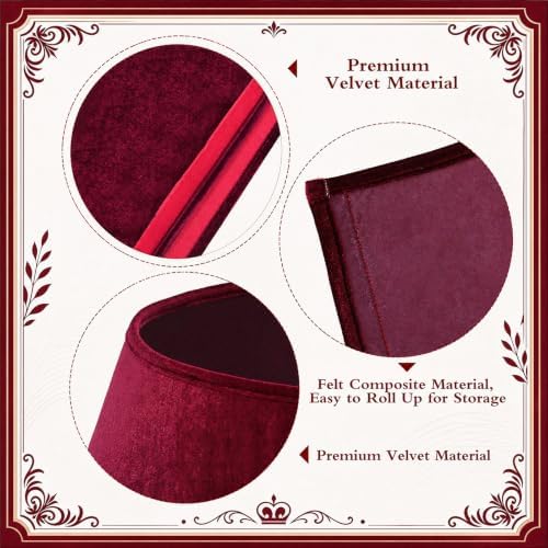 Skylety Burgundy Red Velvet Christmas Tree Collar 24‘’ Tree Base Cover - Image 3