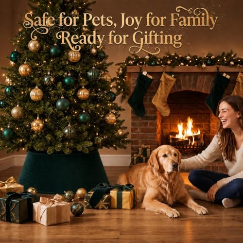 Skylety Dark Green Velvet Christmas Tree Collar 24‘’ Tree Base Cover - Image 5