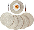 YRMT Round Woven Placemats Set of 6 Corn Husk Woven Placemat Braided Straw Water Hyacinth Place Mats for Dining Table, Wedding, Natural 13.8" in by YRMTKIHE