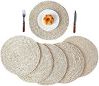 YRMT Round Woven Placemats Set of 6 Corn Husk Woven Placemat Braided Straw Water Hyacinth Place Mats for Dining Table, Wedding, Natural 13.8" in by YRMTKIHE