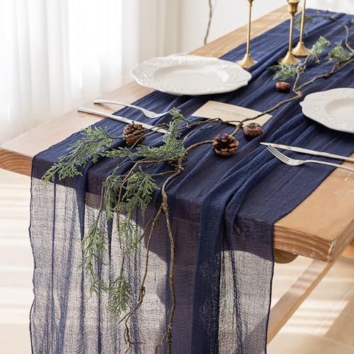 10Pcs Navy Cheesecloth Table Runner 120 Inches for Party Boho Home Decor by KEKETOARRANGE