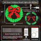 36 Inch Pre-lit Outdoor Christmas Wreath with Bow, Red Bow - Green Wreath - Image 4
