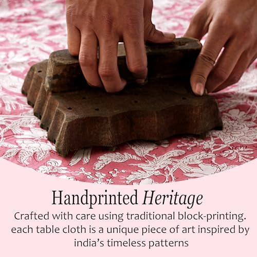 CPC Tablecloth 100% Cotton 72x160 Inch Indian Block Print Rectangle Table Cover, Pink Table Cloth for Weddings, Spring/Summer, Barbeque - Pink Coral - Image 5