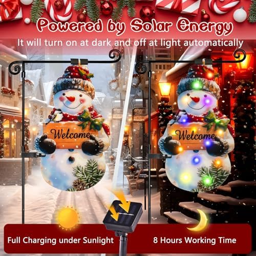28x40 Solar Christmas Snowman Garden Flag, Outdoor Decor - Image 2