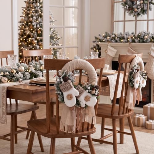 Suncalla 20" Winter Farmhouse Wreath Xmas Door Decor Snowflake Gloves - Image 6