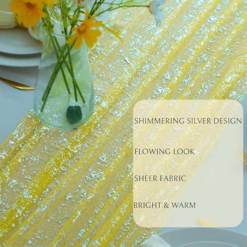 Snowkingdom 10Pcs 10Ft Yellow Shimmer Sparkle Gauze Sheer Table Runner - Image 3