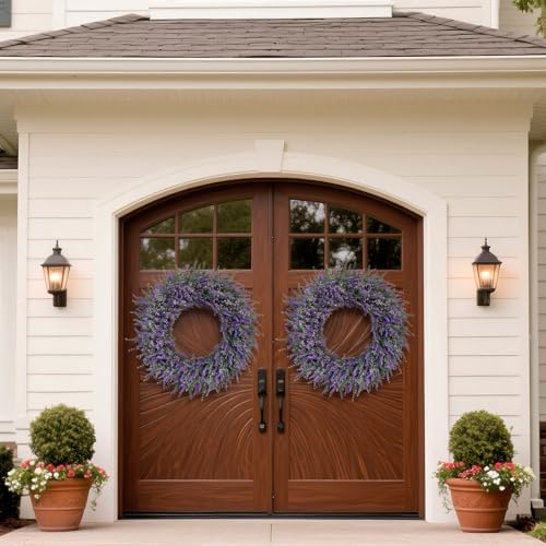 32" Large Artificial Eucalyptus and Lavender Wreath for Front Door(Purple) - Image 4