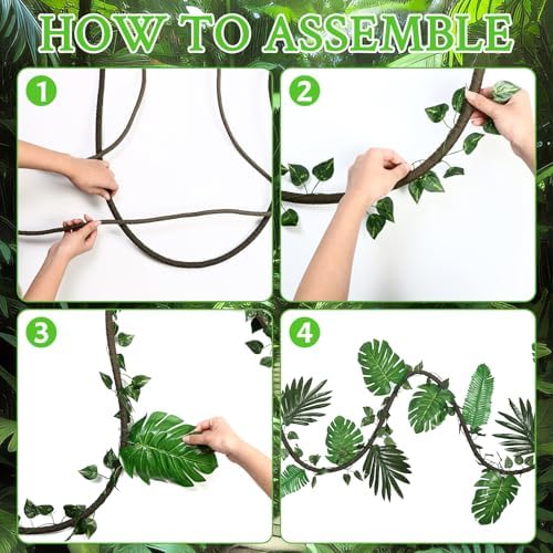 57Pcs Jungle Theme Party Decorations Fake Rattan Strands with Palm Leaves - Image 5