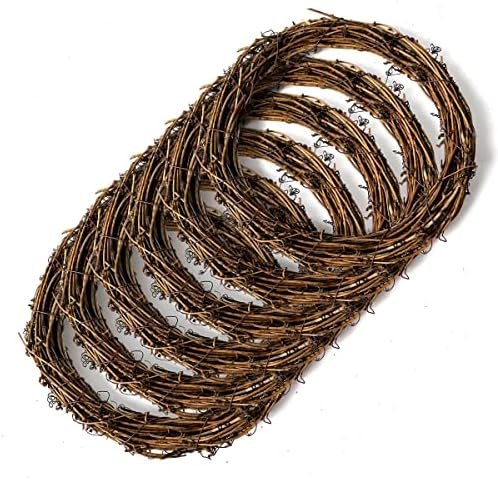 Worown 6 Pcs 10 Inch Natural Grapevine Wreaths, Vine Branch Wreath, Rattan Wreath for DIY Christmas Craft, Front Door Wall Hanging, Wedding and Party Decors by Worown