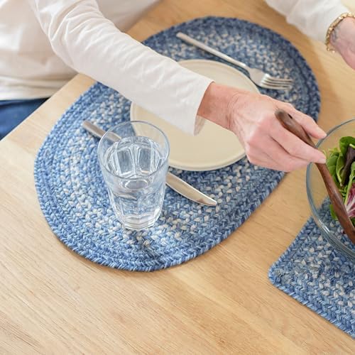Homespice Denim Braided Placemats for Coastal Decor, Oval 13x19 Set of 6 by Homespice