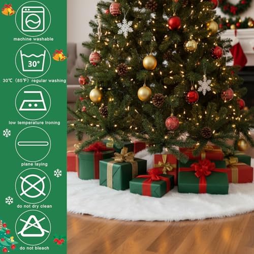 Jenaai 100'' Christmas Tree Skirt Faux Fur Xmas Tree Skirt, Classic, White - Image 3