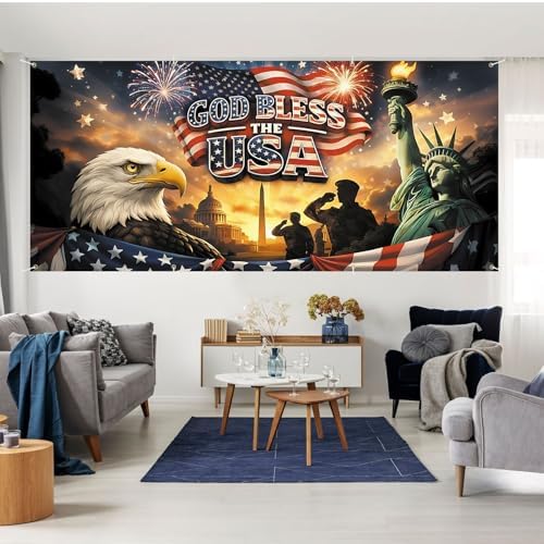 6 * 13FT Eagle Flag God Bless The UAS Garage Door Cover Decorations Independence Day Garage Door Banner for Outdoor Indoor Patriot Party Photography Backdrop - Image 6