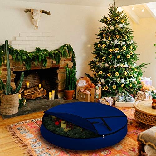 Covers & All Christmas Wreath Storage Bag 18 Oz with Carrying Handle & Dual Zipper - 100% Water Resistant Durable Material Storage Bag - Holiday Xmas Tear Resistant Bag (30" Dia x 7" H, Blue) - Image 5