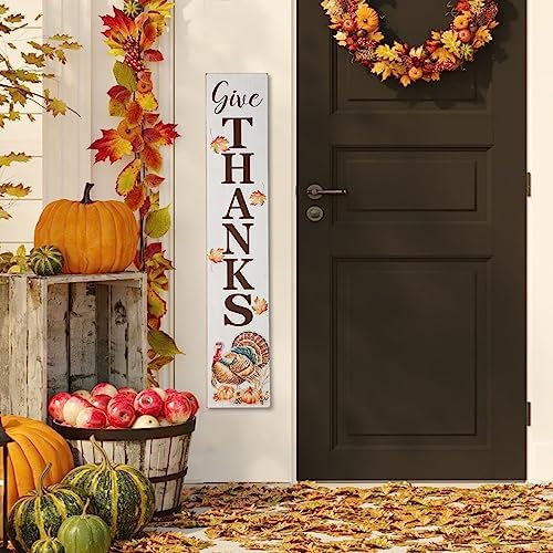 Glitzhome 42"H Thanksgiving Wooden Give Thanks Porch Sign, Vertical Farmhouse Hanging Sign Pumpkin Turkey Porch Décor for Fall Harvest Thanksgiving Autumn Indoor Outdoor Decorations - Image 3